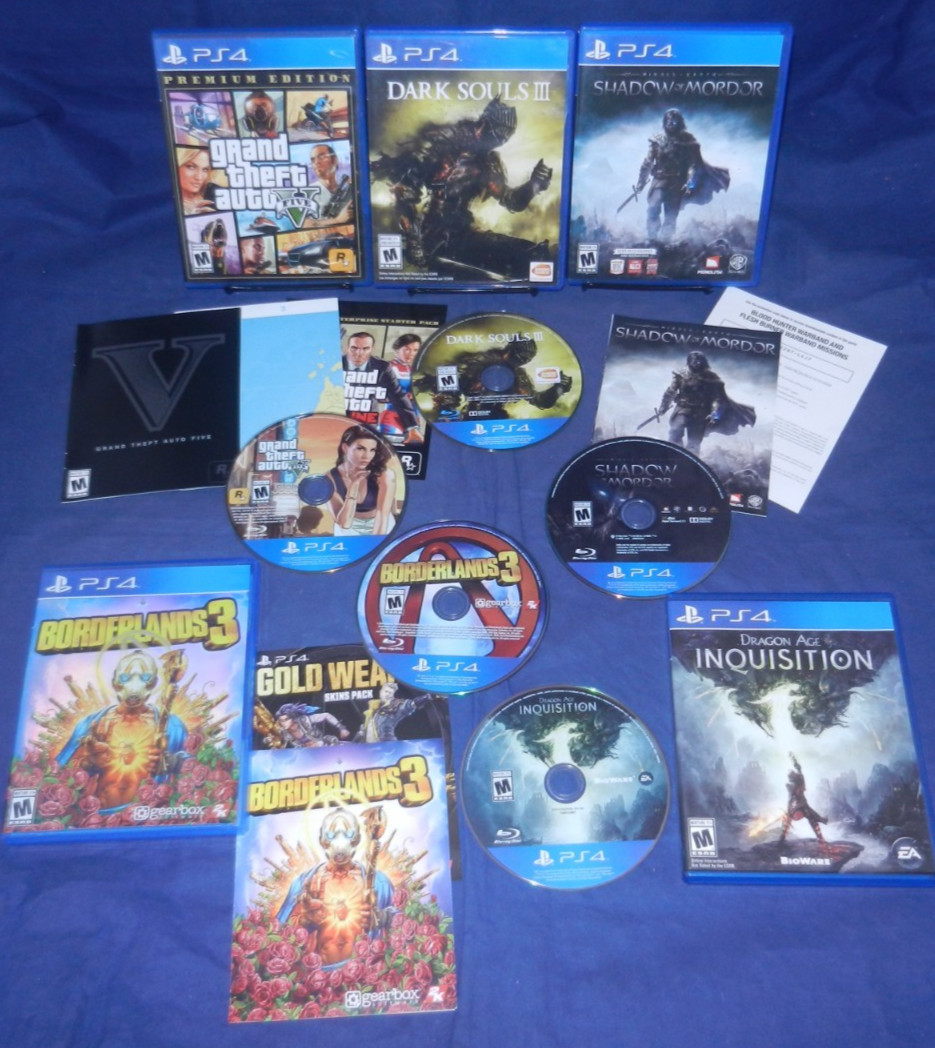 PS4: GTA V PE, Dark Souls 3, Borderlands 3,Shadow of Mordor, Dragon Age Inquisit